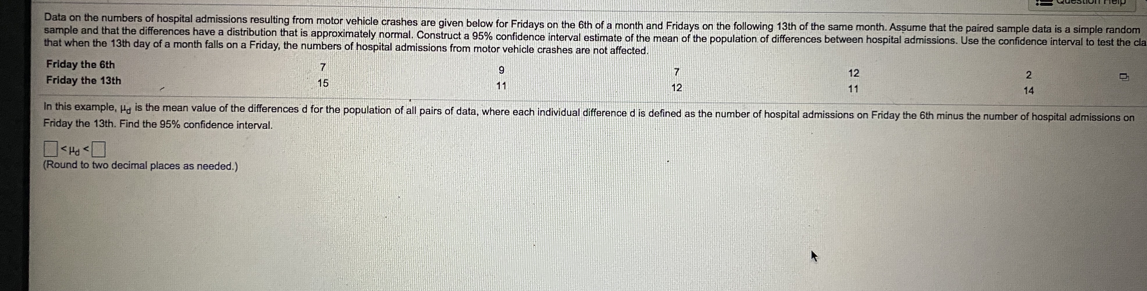 measure the effectiveness of hypnotism in reducing pain. The measurements are centimeters