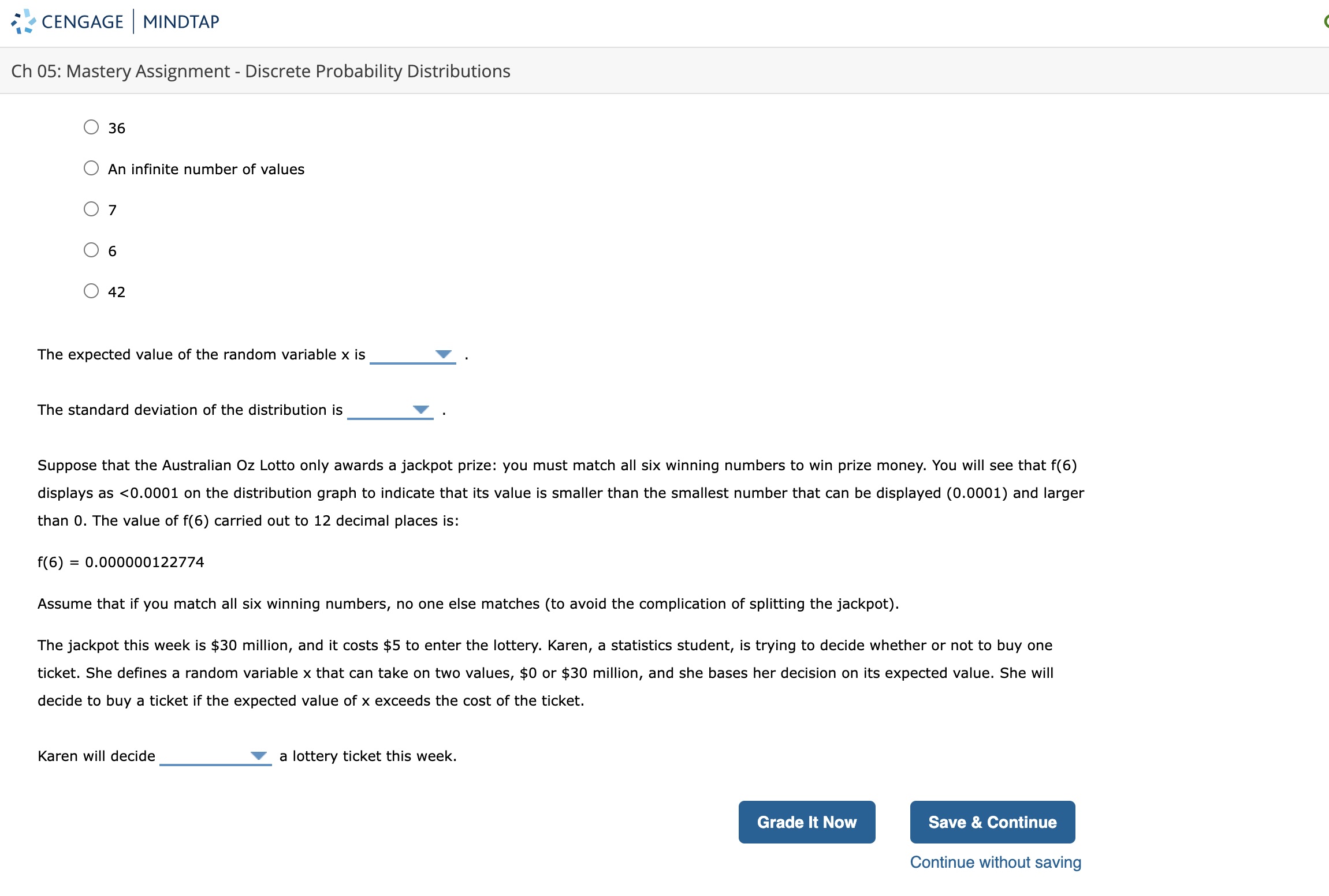 is Let x be the number of matches between your six numbers