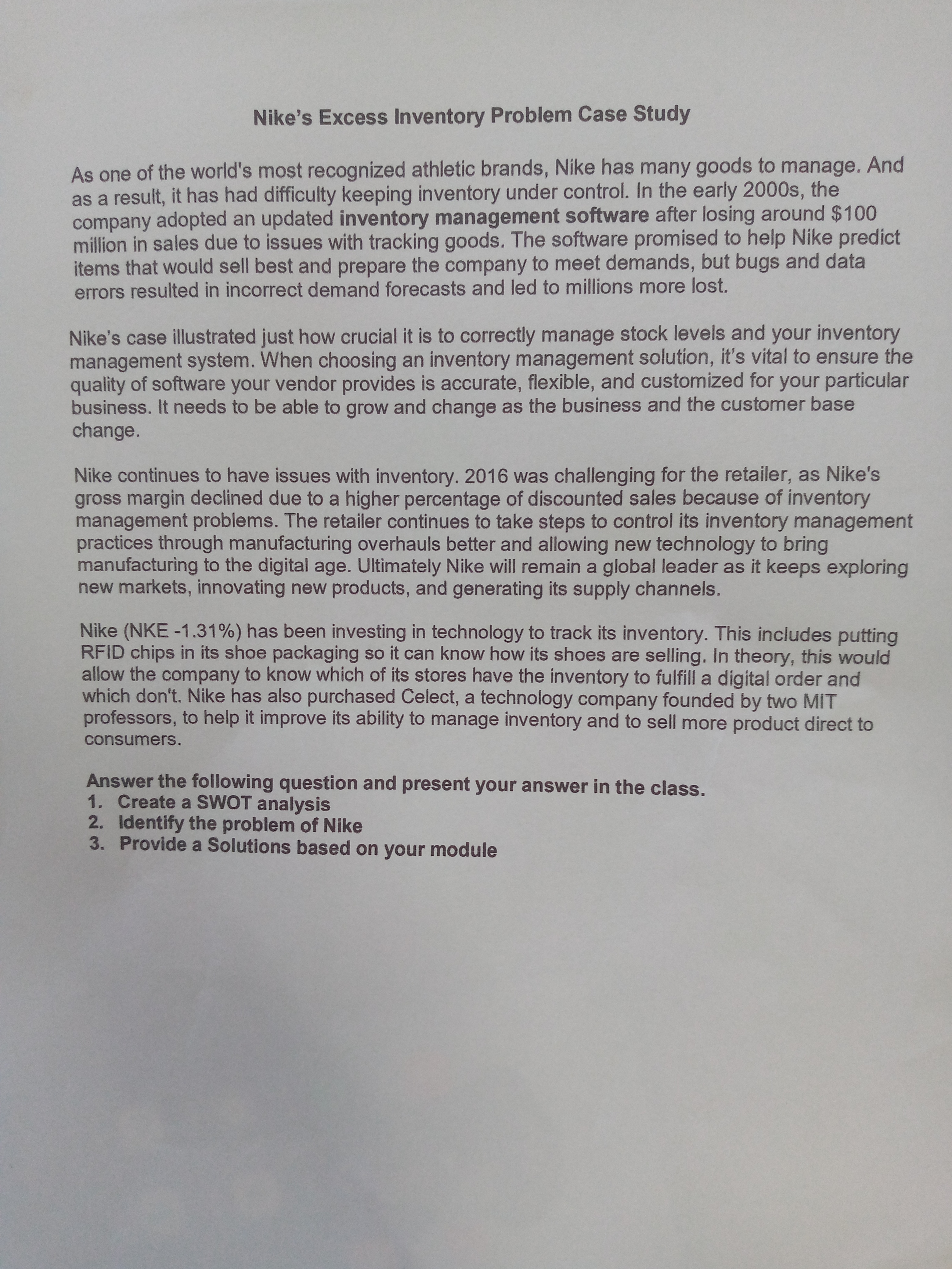 Nike's Excess Inventory Problem Case Study As one of the world's most