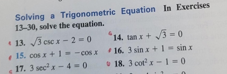 Solving a Trigonometric Equation In Exercises 13-30, solve the equation. 13. 3
