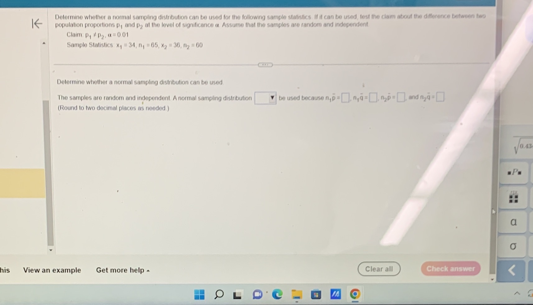 K Determine whether a normal sampling distribution can be used for the