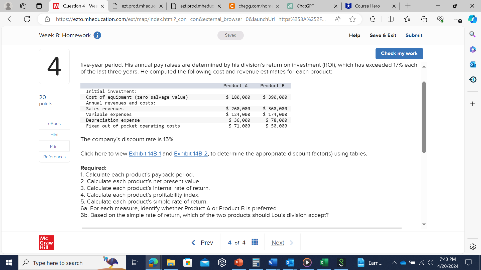 O Help Save & Exit Submit Check my work M Question 4