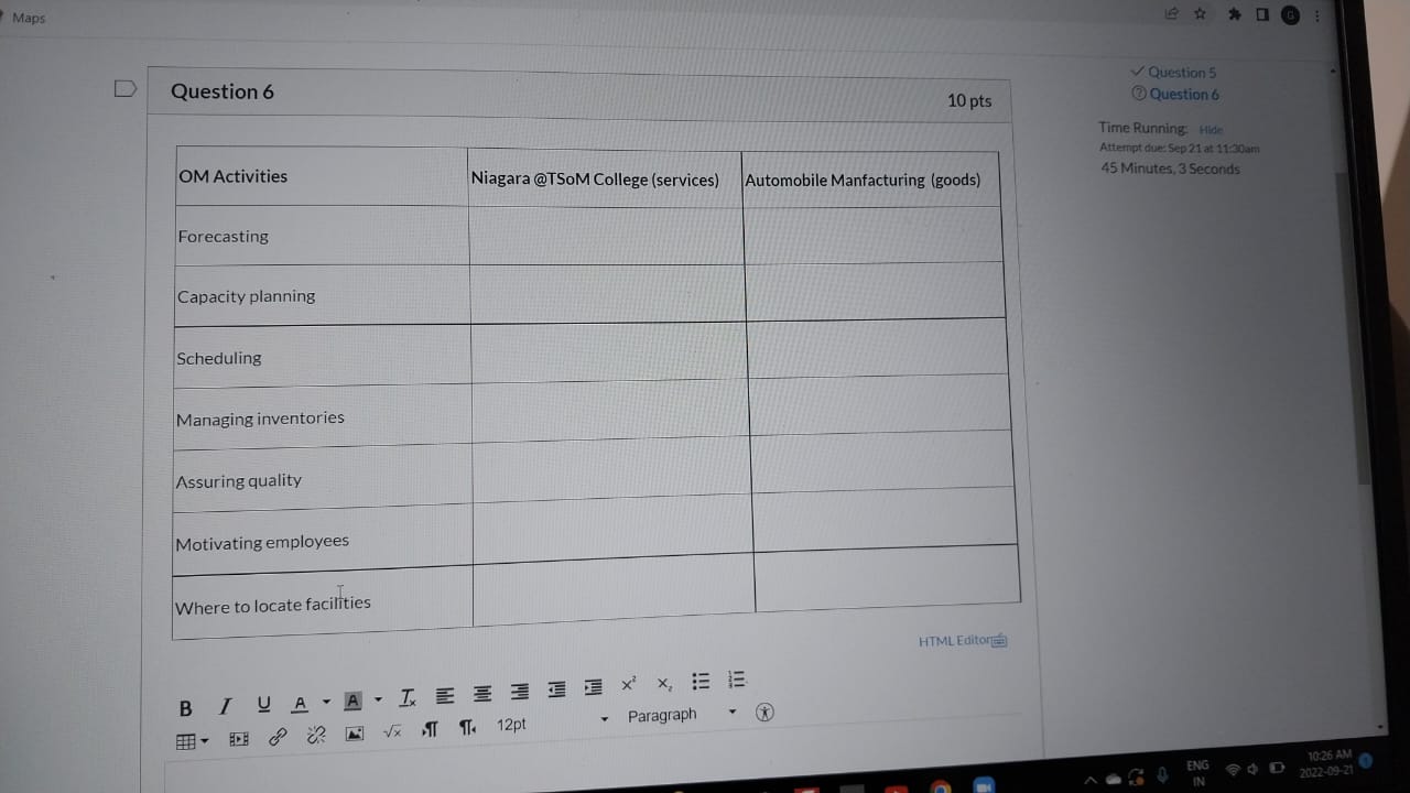 Maps Question 5 Question 6 Question 6 10 pts Time Running: Hide