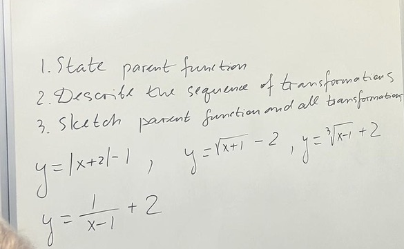 1. State parent function 2. Describe the sequence of transformations 3. Sketch