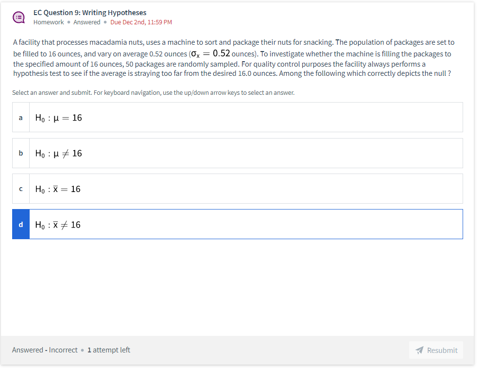 EC Question 9: Writing Hypotheses Homework Answered Due Dec 2nd, 11:59 PM