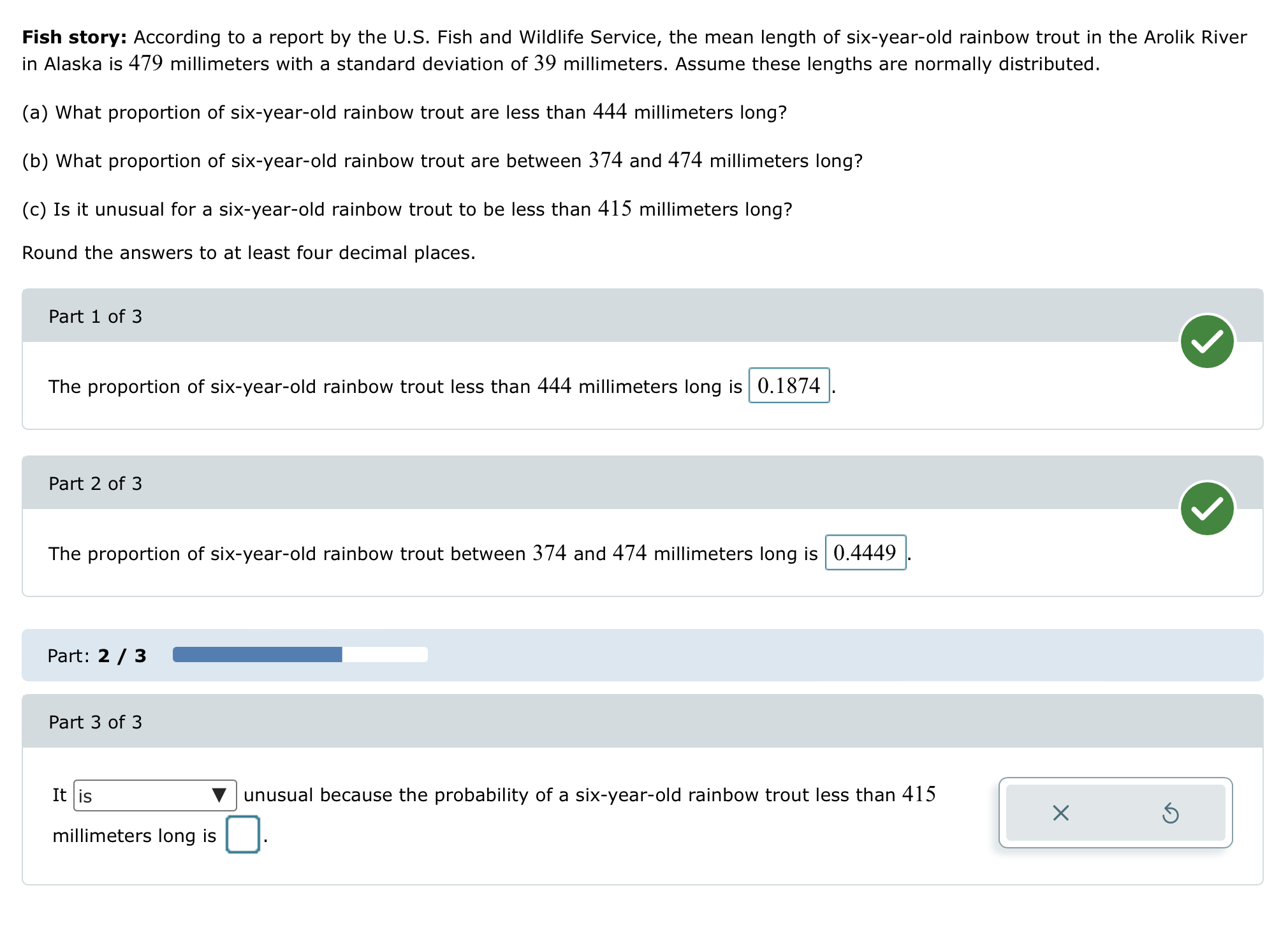 least four decimal places. Part: 0 / 2 Part 1 of 2