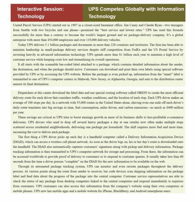 Interactive Session: Technology UPS Competes Globally with Information Technology United Parcel Service