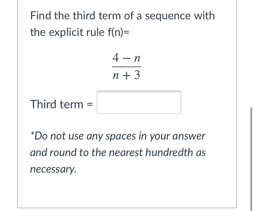 Find the third term of a sequence with the explicit rule f(n)=