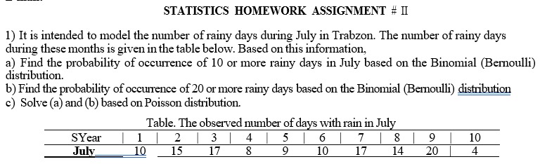 STATISTICS HOMEWORK ASSIGNMENT # II 1) It is intended to model the