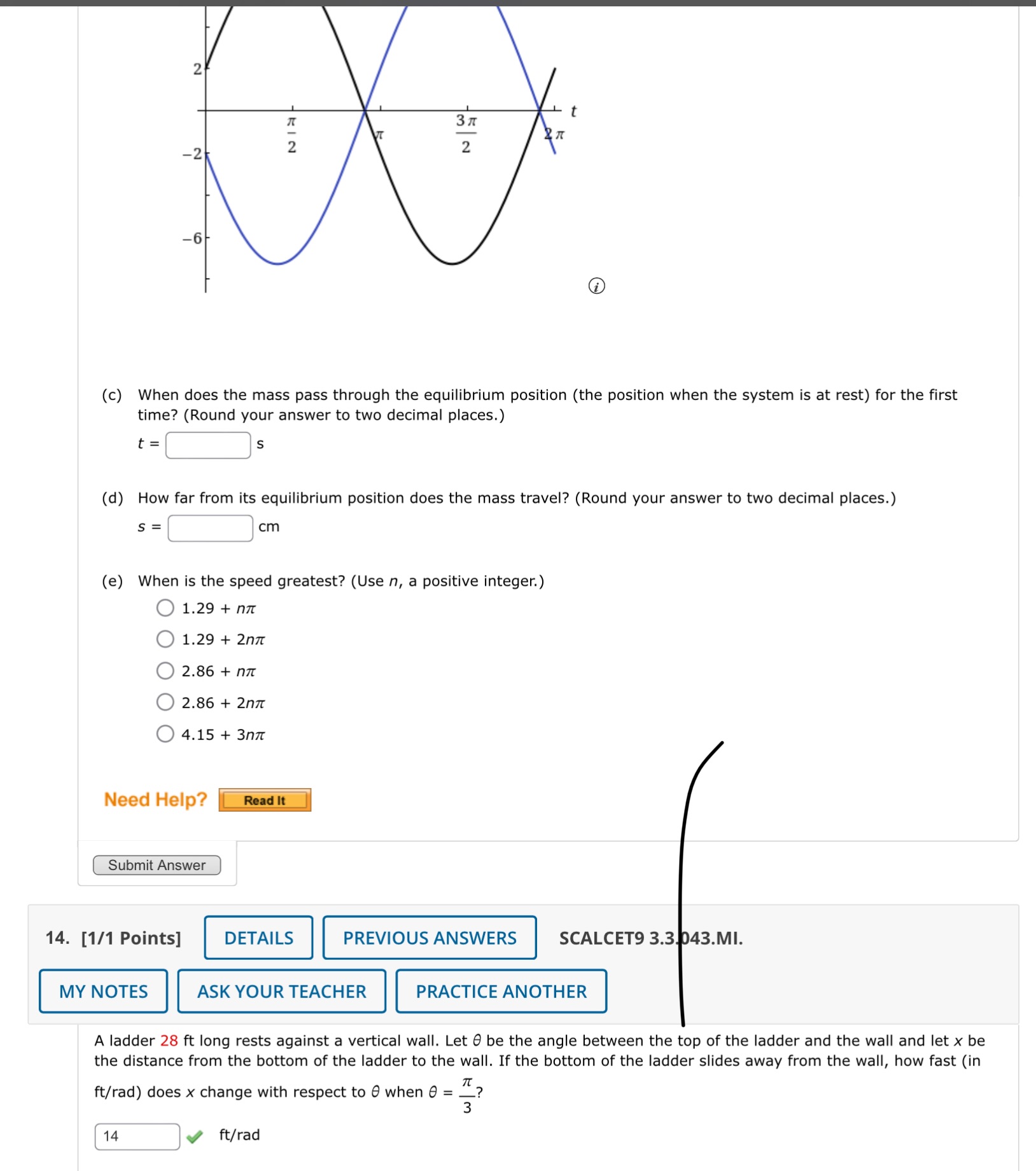 2 t KIN 2 3 2 -2 (c) When does the mass