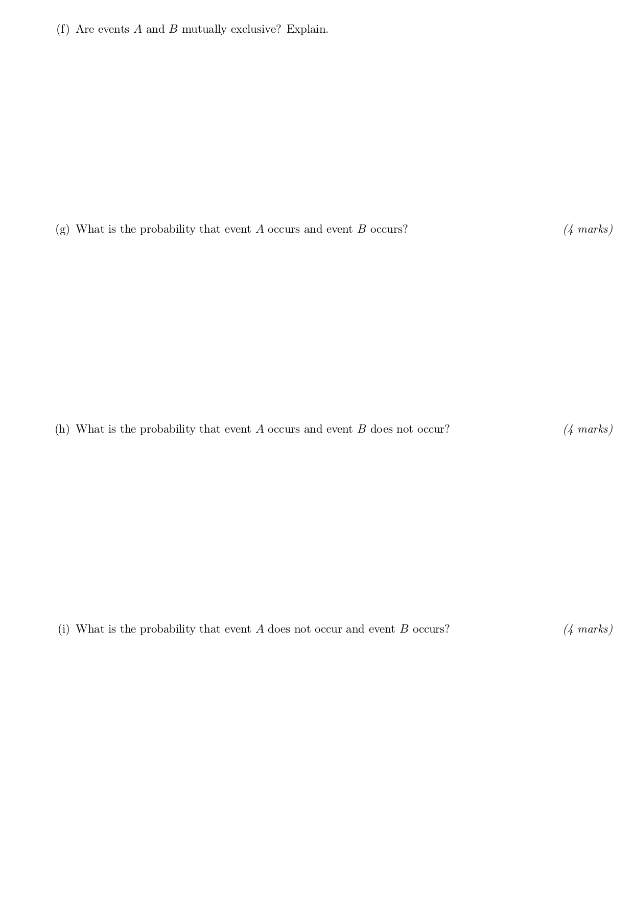 Answer here. iv) Answer here Question 3: a) Answer here. b) Answer