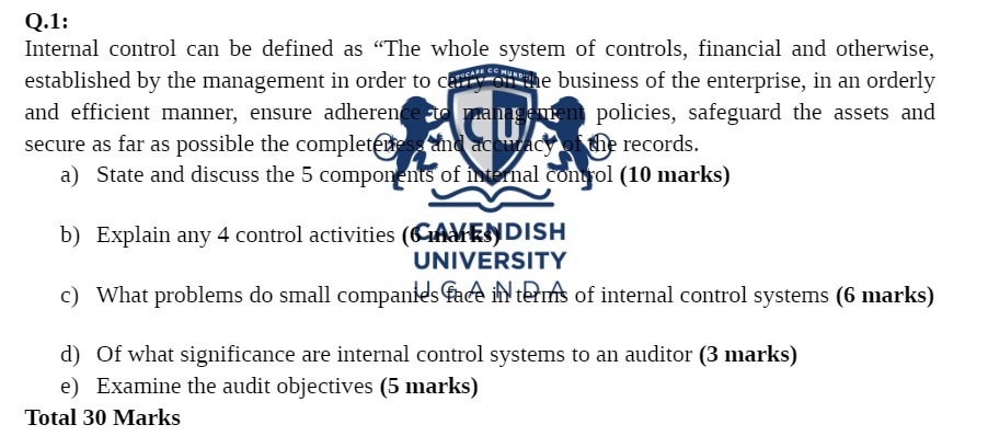Q.1: Internal control can be defined as "The whole system of controls,