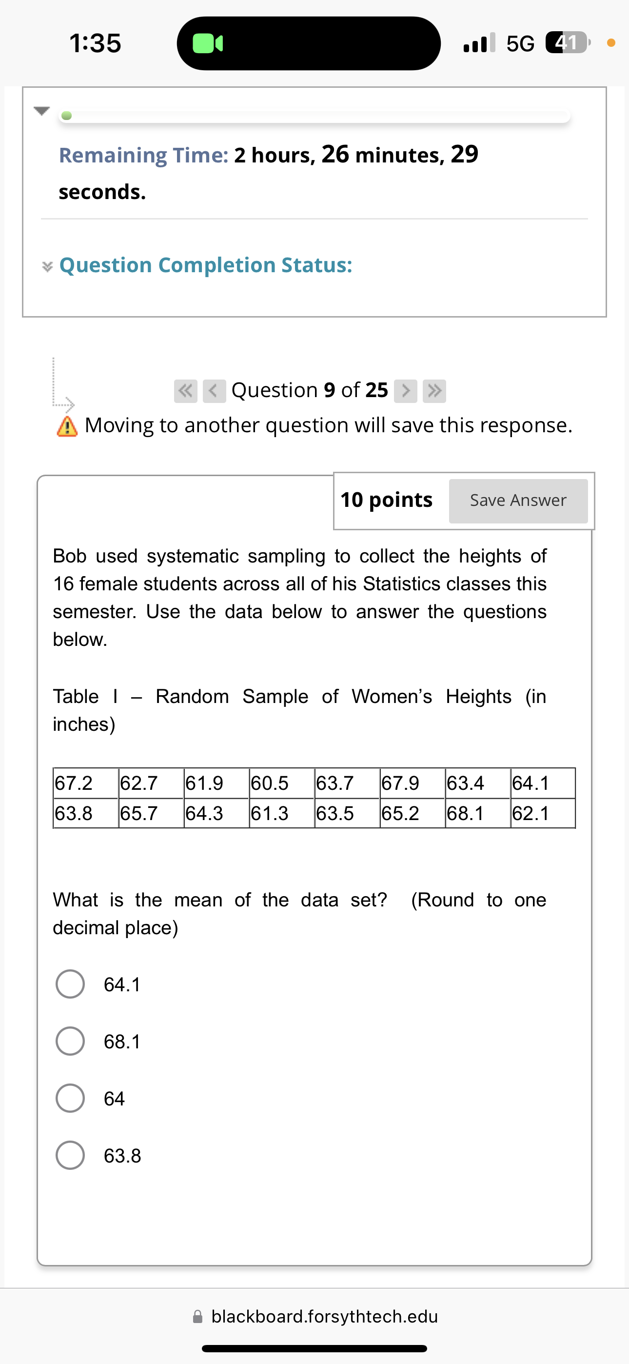 seconds. 5G 42 Question Completion Status: < < Question 4 of 25