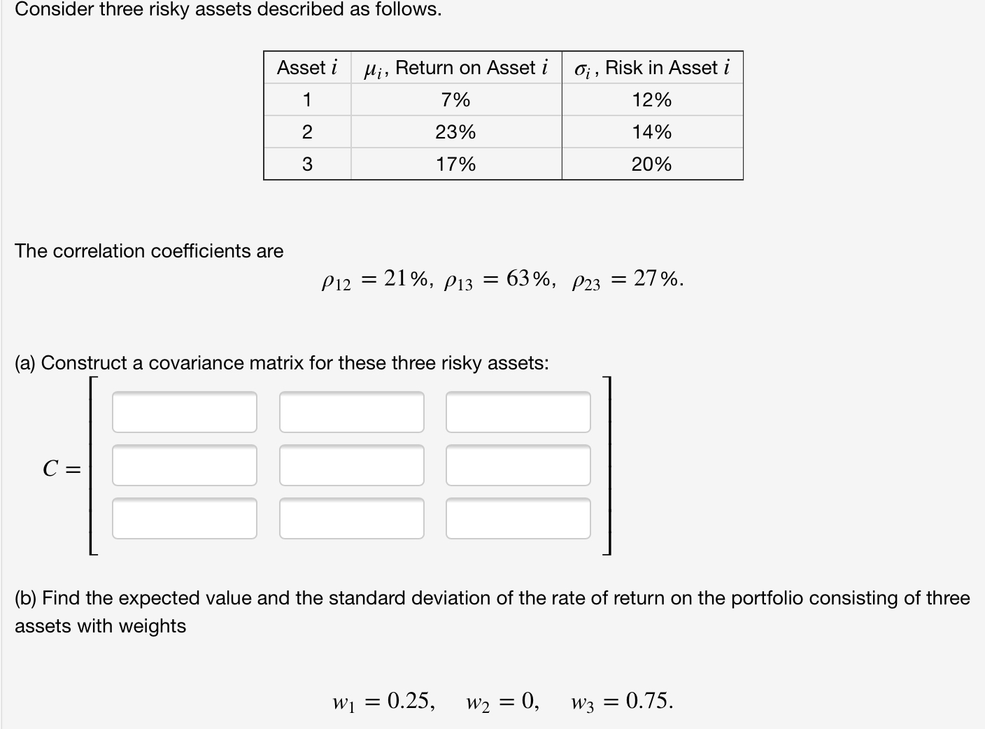 decimal places (10 points) Additionally, a risk-free asset with return r =