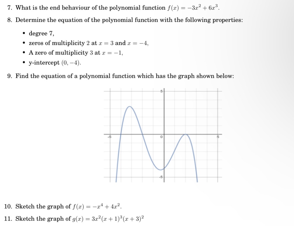 7. What is the end behaviour of the polynomial function f(x) =