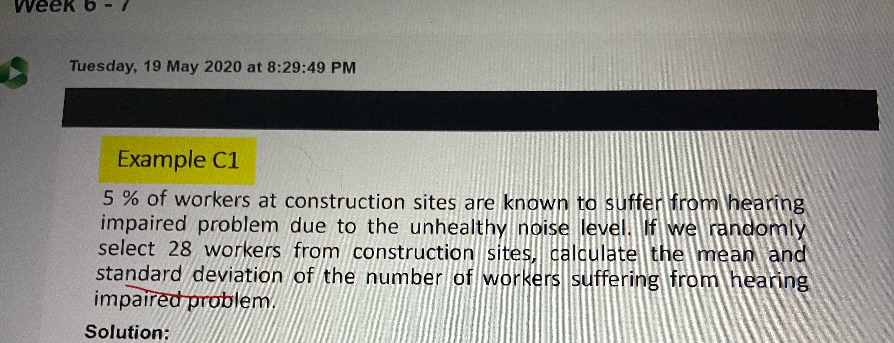 Week Tuesday, 19 May 2020 at 8:29:49 PM Example C1 5% of