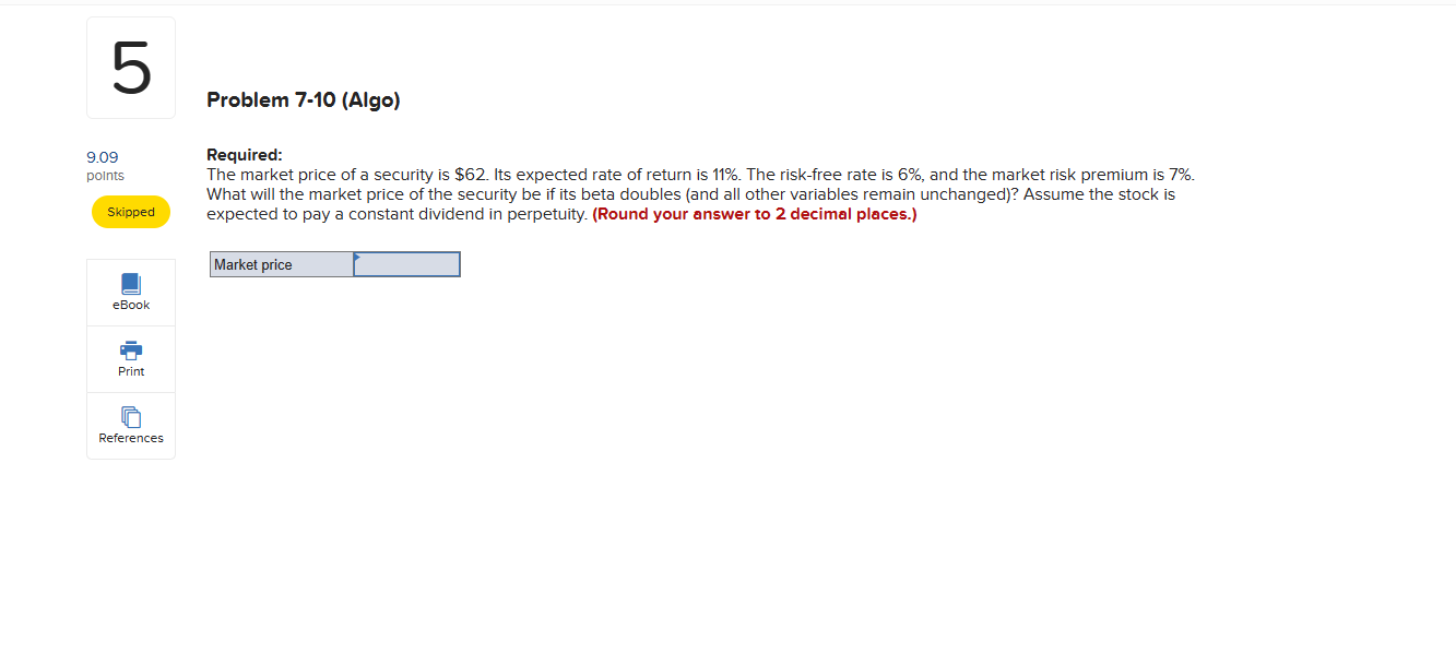 Return Beta Risk-free 11% Market 16.0 0 1.0 eBook A 12.0 0.7