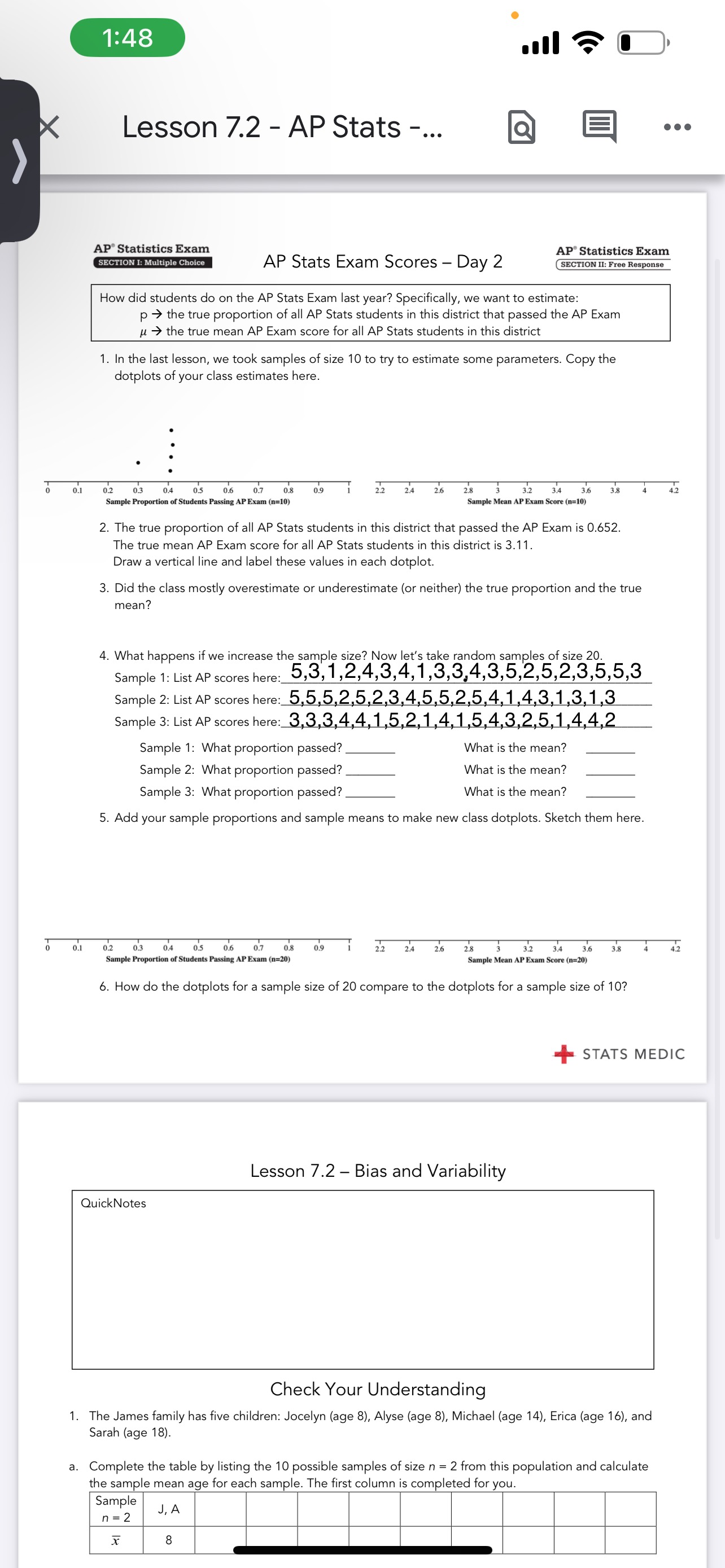 1:48 Lesson 7.2 - AP Stats -... .. AP Statistics Exam SECTION