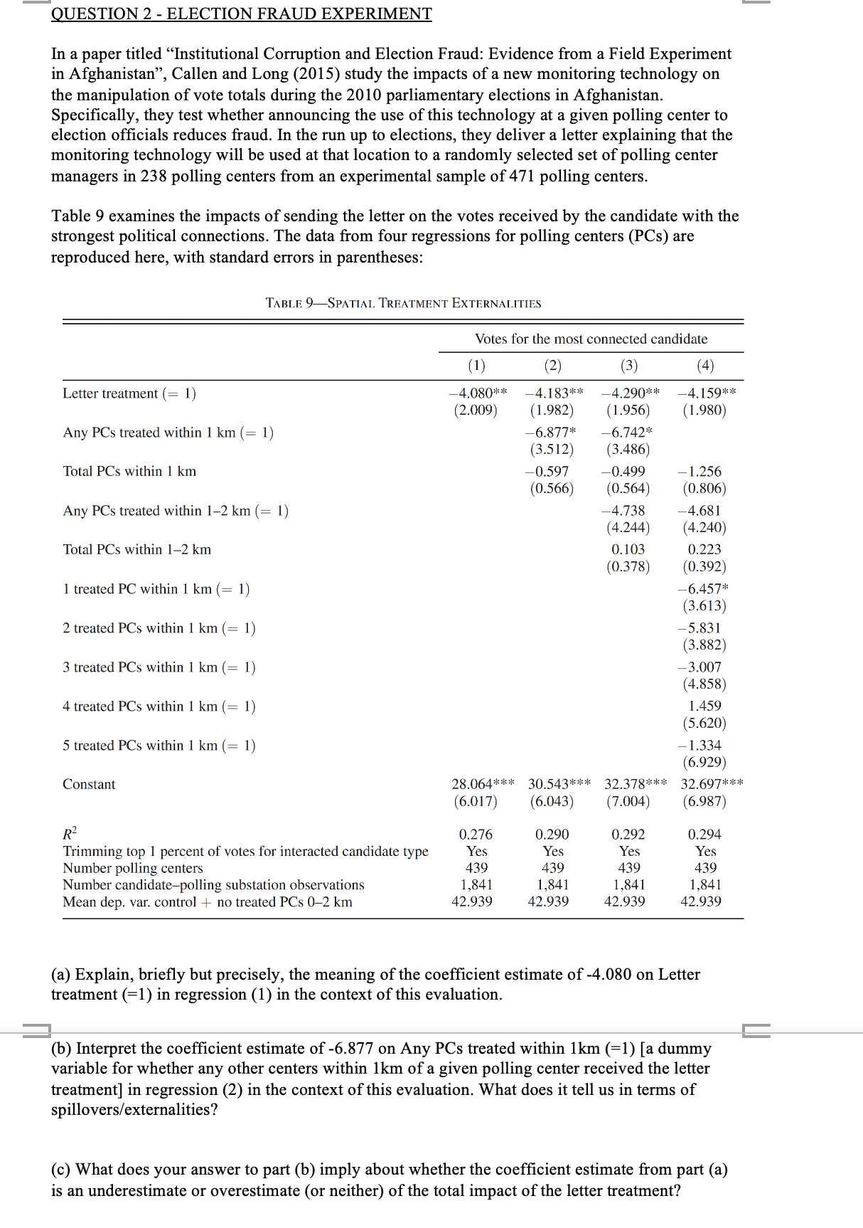 QUESTION 2 - ELECTION FRAUD EXPERIMENT In a paper titled "Institutional Corruption