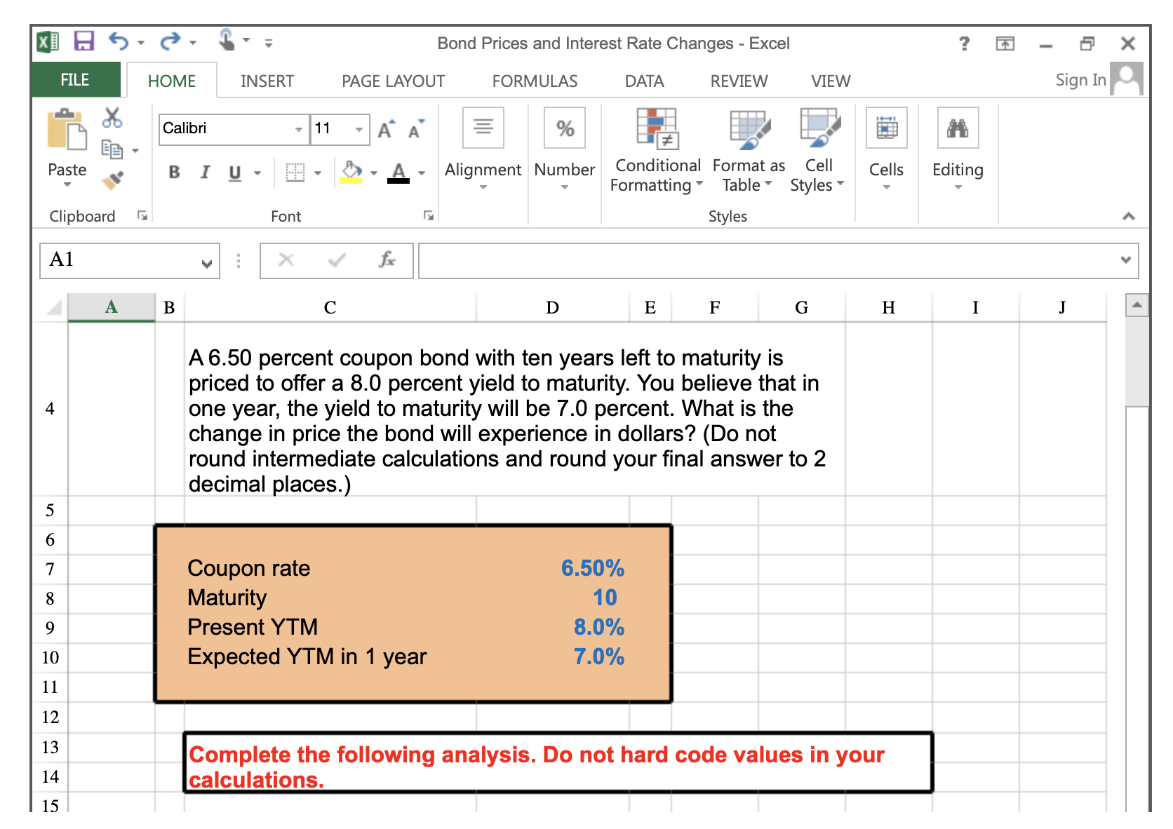 Bond Prices and Interest Rate Changes - Excel FILE HOME INSERT PAGE