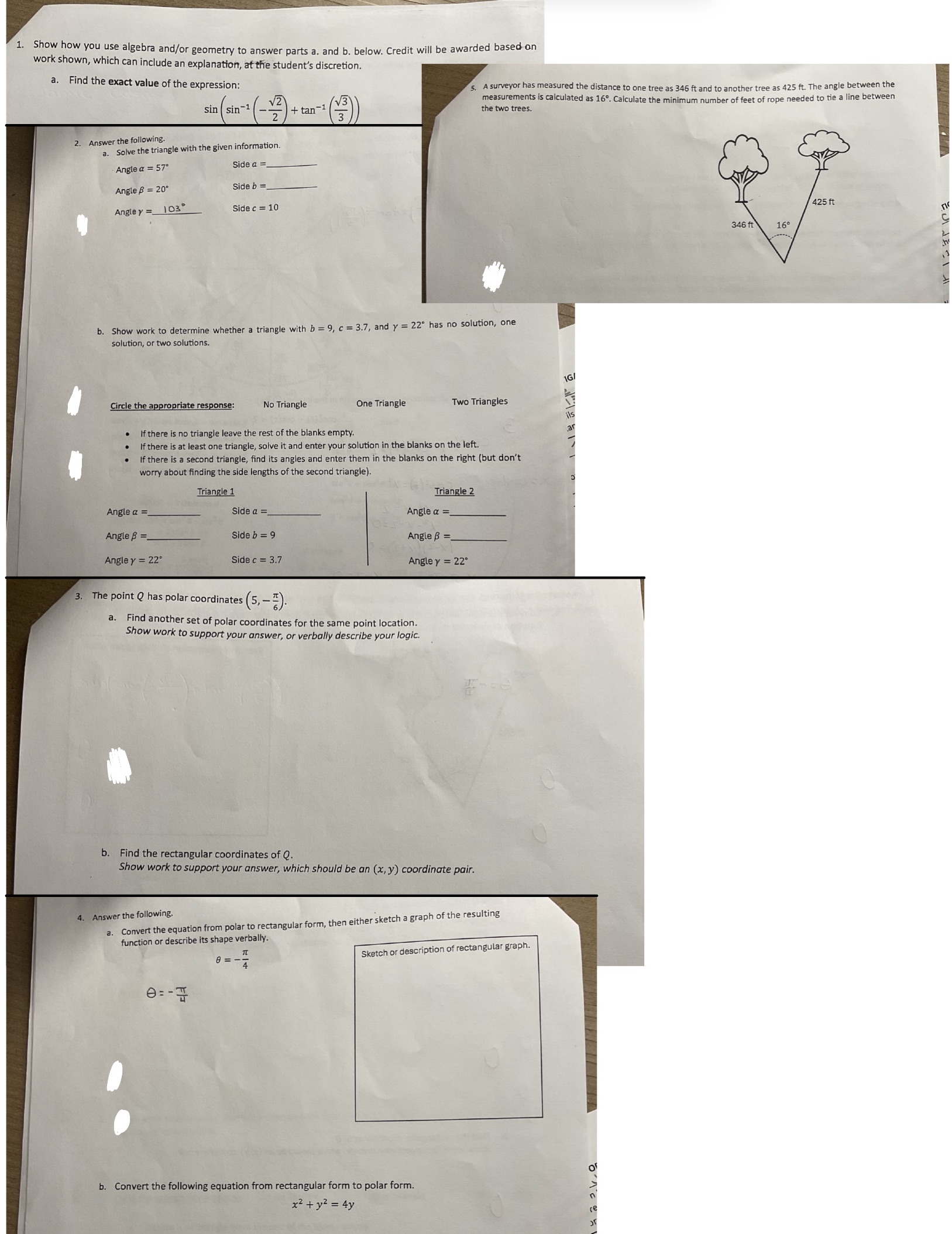 1. Show how you use algebra and/or geometry to answer parts a.