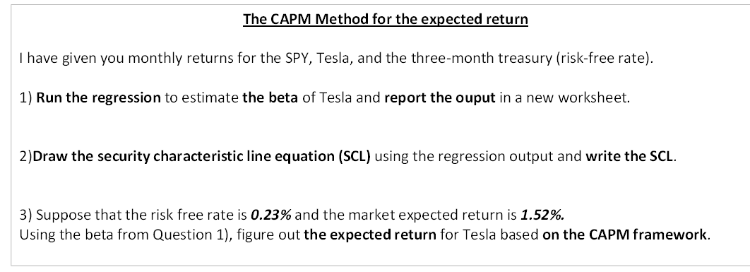 The CAPM Method for the expected return I have given you monthly