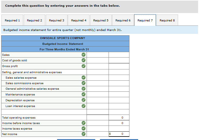 Required 7 Required 8 Cash budgets. (Negative balances and Loan repayment amounts