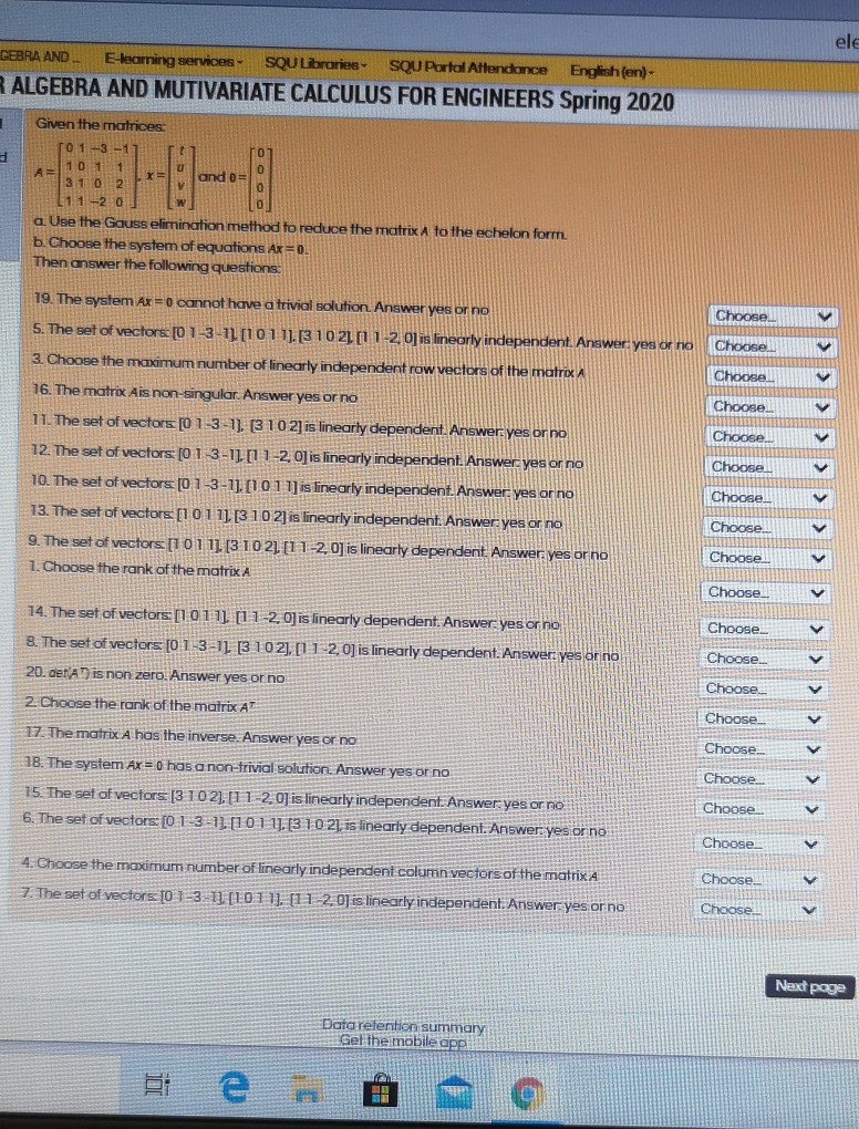 (en) LINEAR ALGEBRA AND MUTIVARIATE CALCULUS FOR ENGINEERS Spring 2020 Question 5