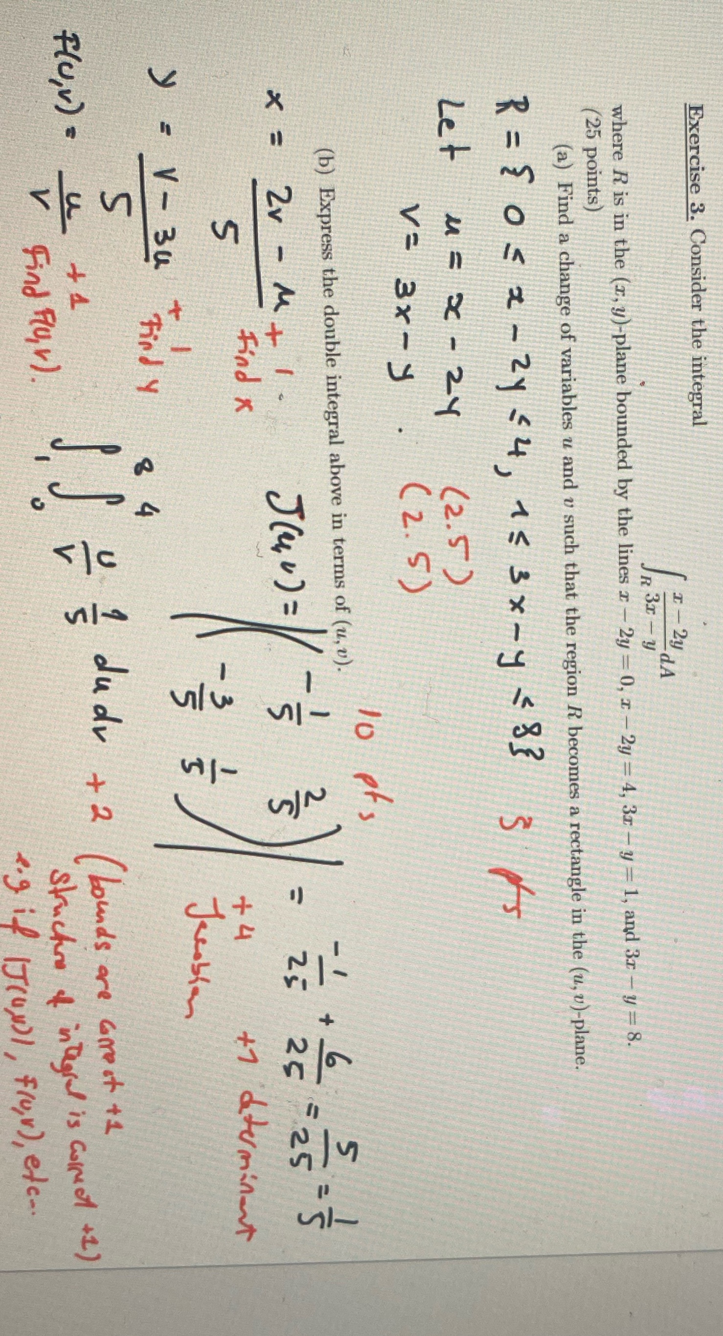 Exercise 3. Consider the integral I-2y dA 24 3x-y where R is