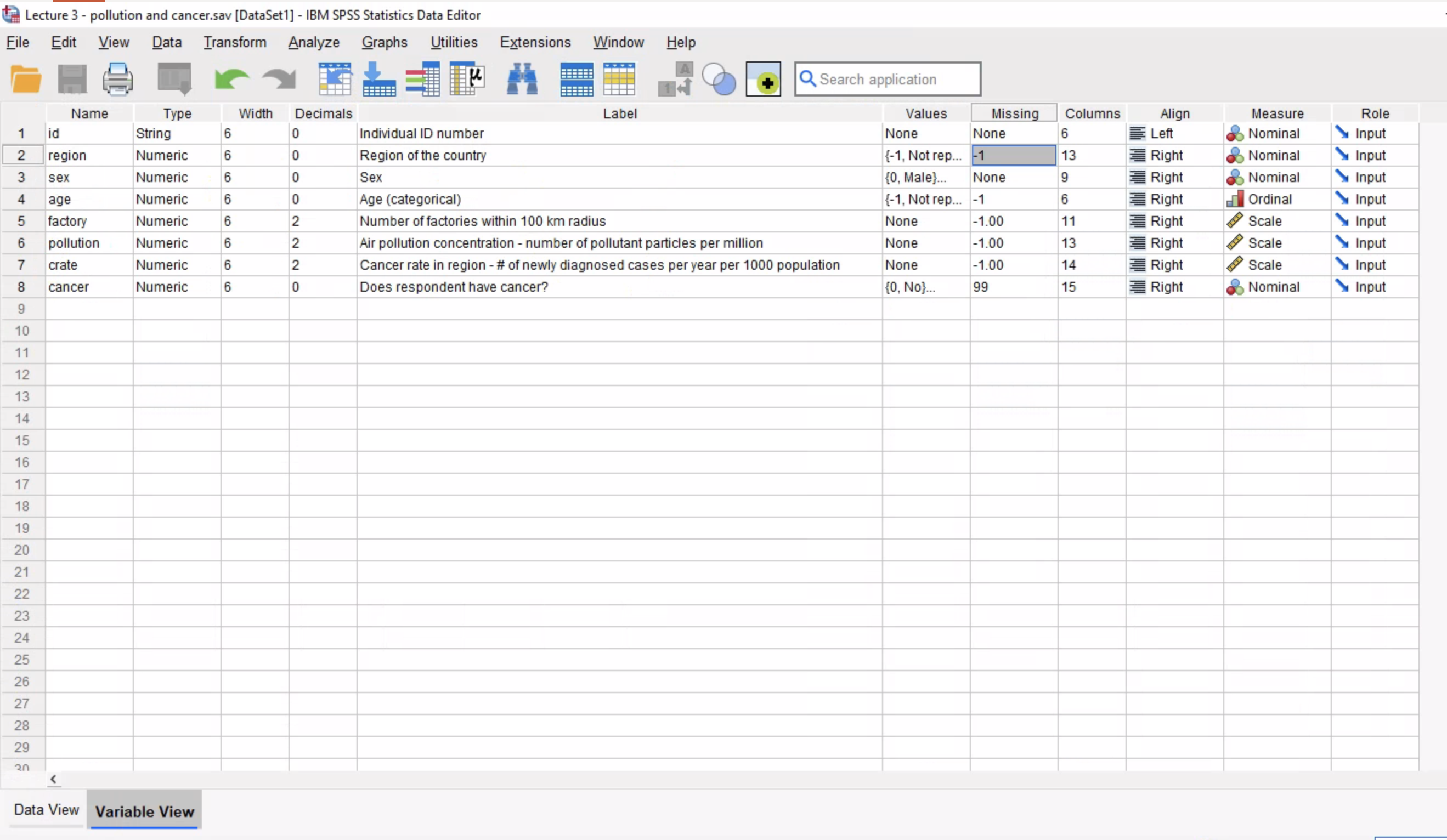 Data Editor File Edit View Data Transform Analyze Graphs Utilities Extensions Window