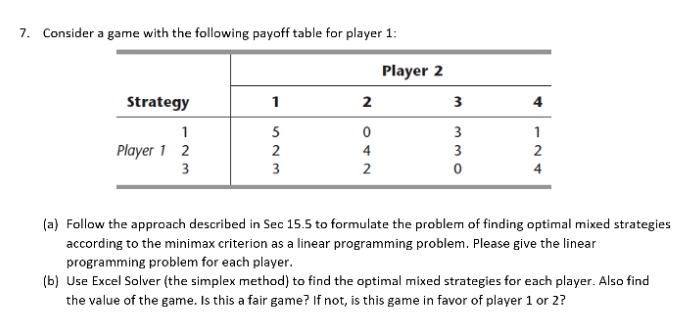 7. Consider a game with the following payoff table for player 1: