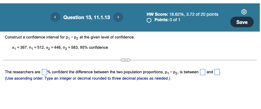 Question 13, 11.1.13 Construct a confidence interval for p - P2 at