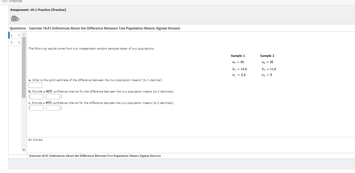 10.1 Practice Assignment: 10.1 Practice (Practice) Questions Exercise 10.01 (Inferences About the