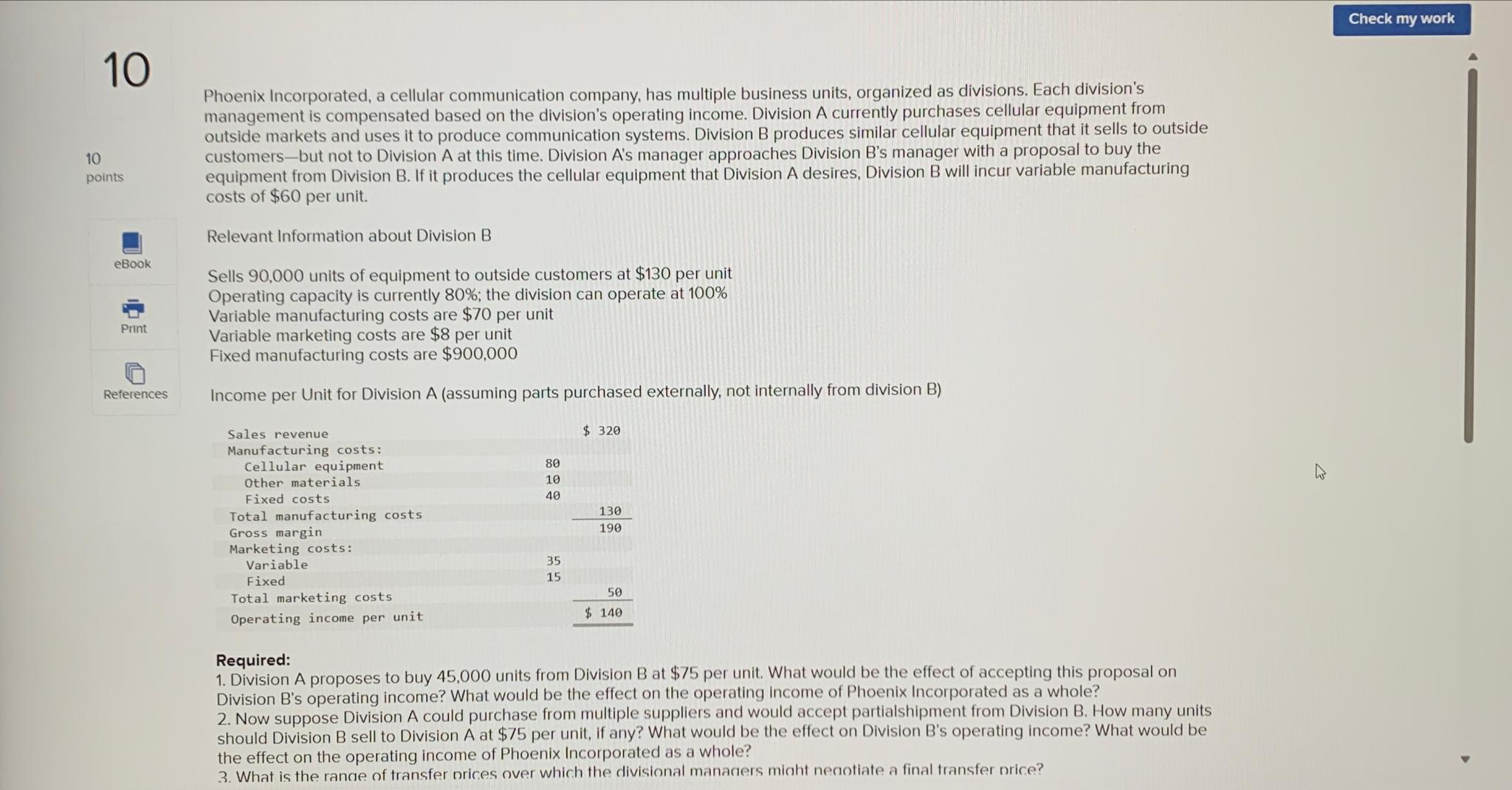 10 10 points eBook Print References Phoenix Incorporated, a cellular communication company,