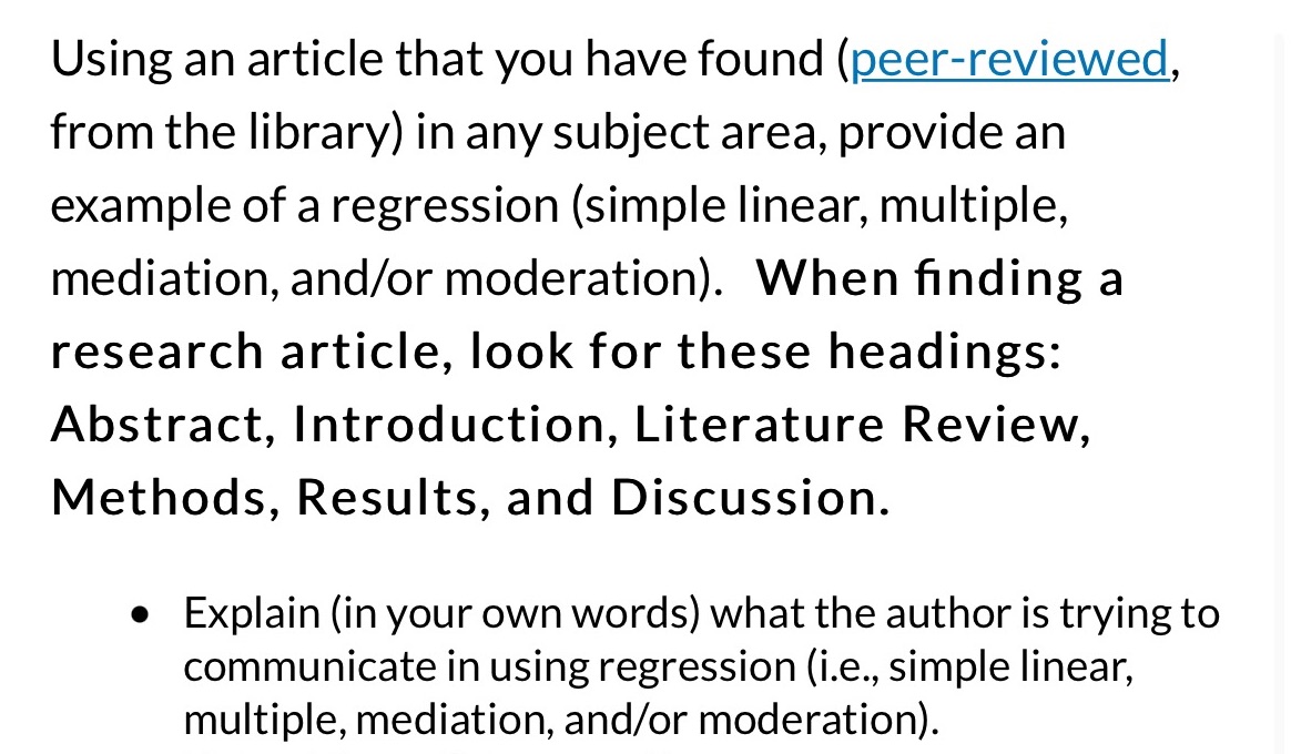 Using an article that you have found (peer-reviewed, from the library) in