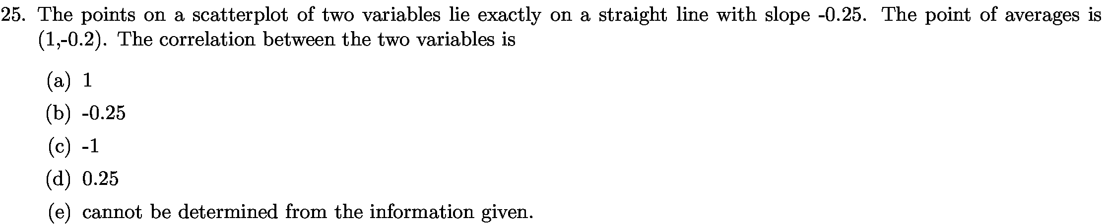 25. The points on a scatterplot of two variables lie exactly on