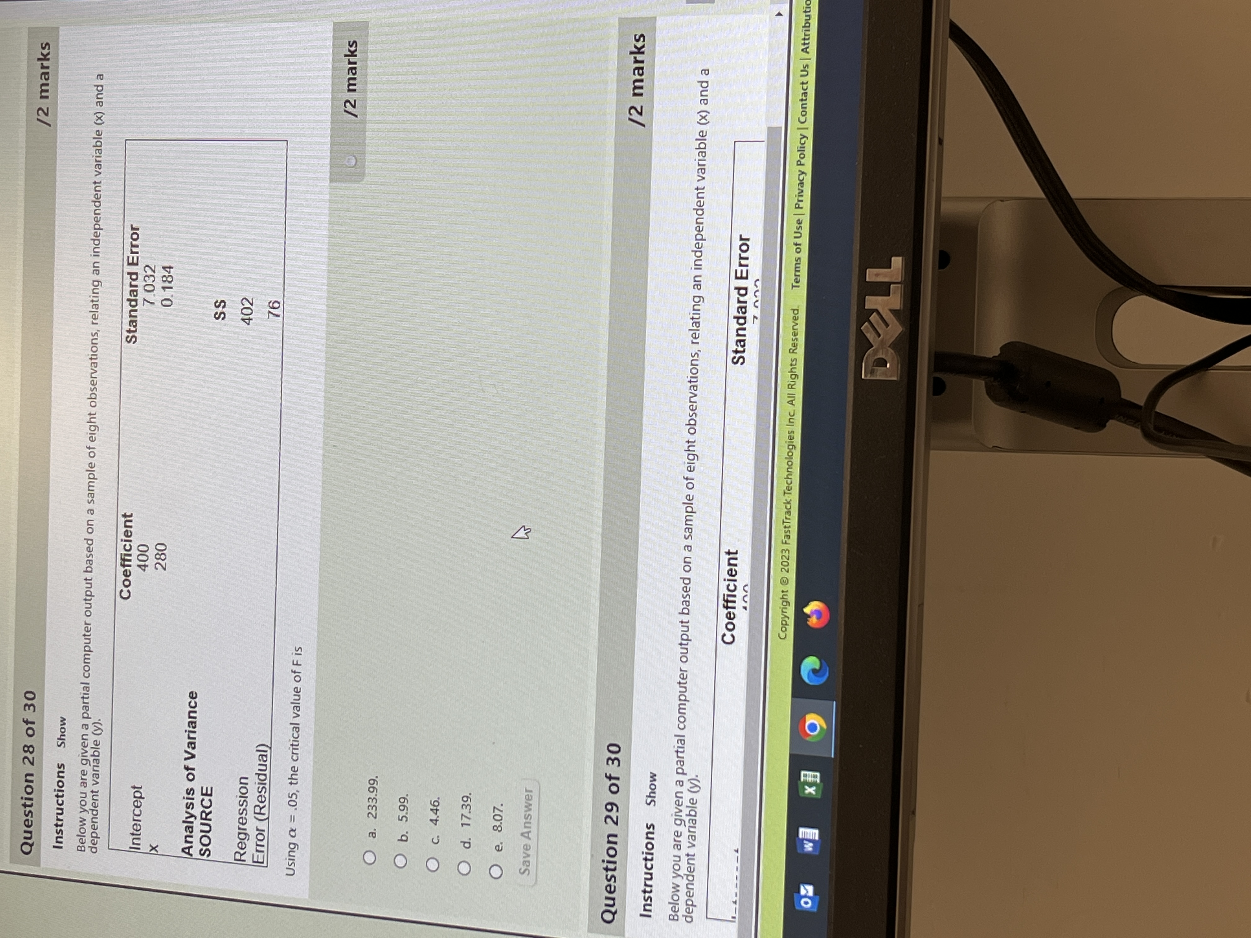 Question 28 of 30 /2 marks Instructions Show dependent variable (y). Below