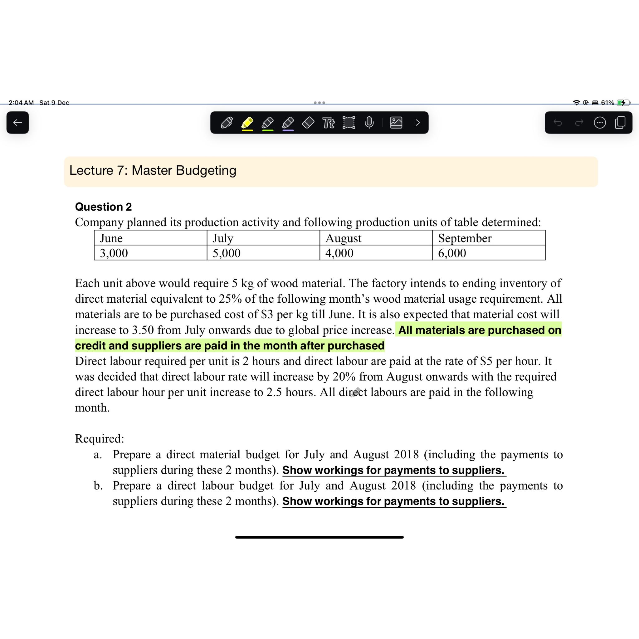 2:04 AM Sat 9 Dec. Lecture 7: Master Budgeting Tt ! !