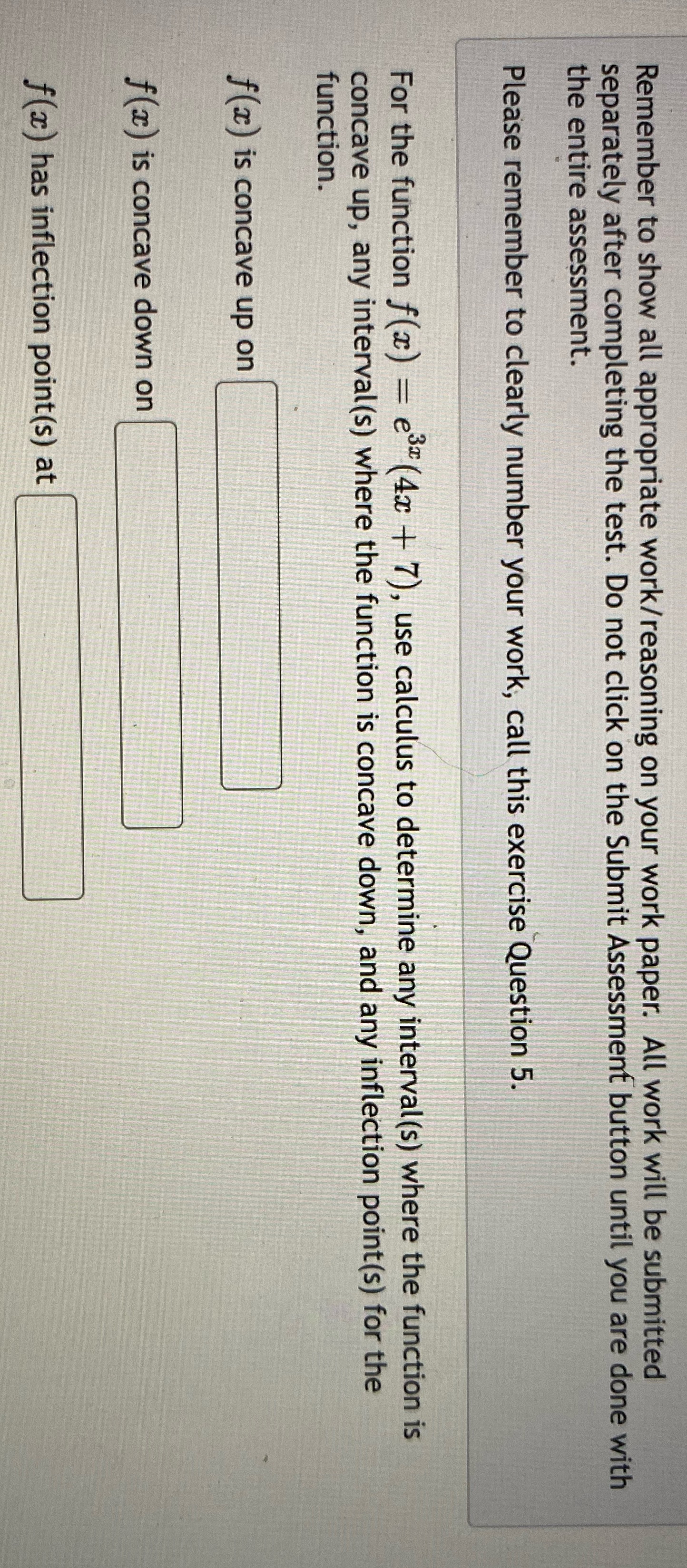 Remember to show all appropriate work/reasoning on your work paper. All work
