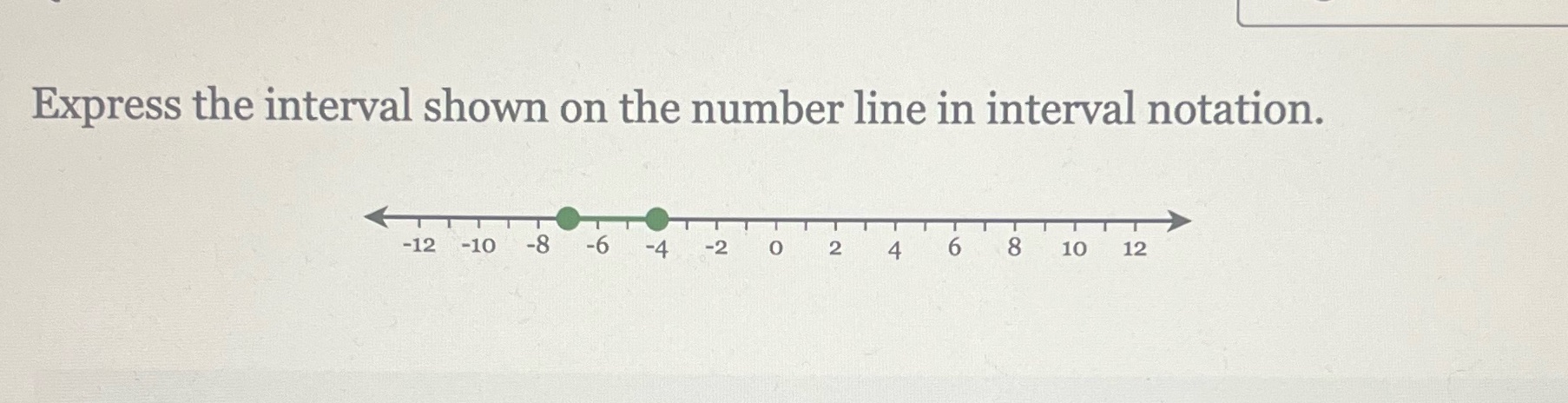 Express the interval shown on the number line in interval notation. -12
