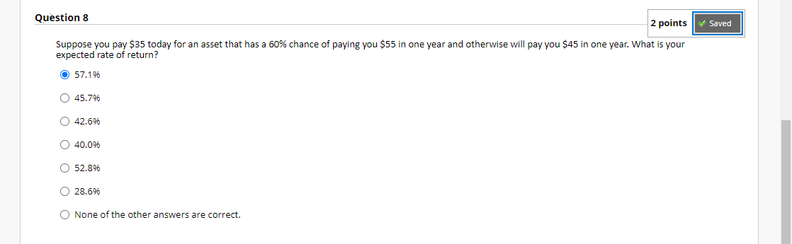 Question 8 2 points Saved Suppose you pay $35 today for an