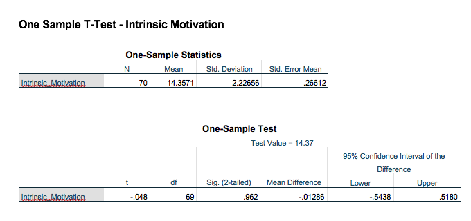 One Sample T-Test - Intrinsic Motivation One-Sample Statistics N Mean Std. Deviation
