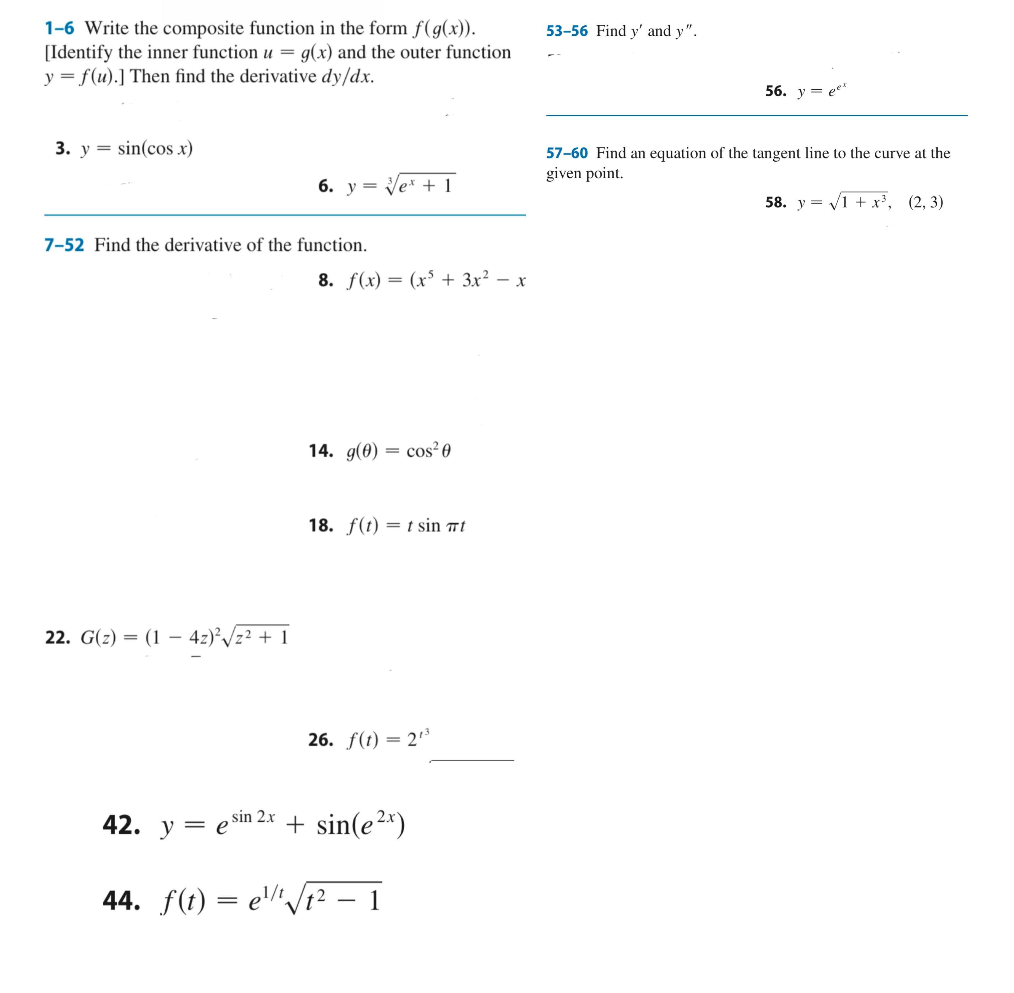 1-6 Write the composite function in the form f(g(x)). [Identify the inner