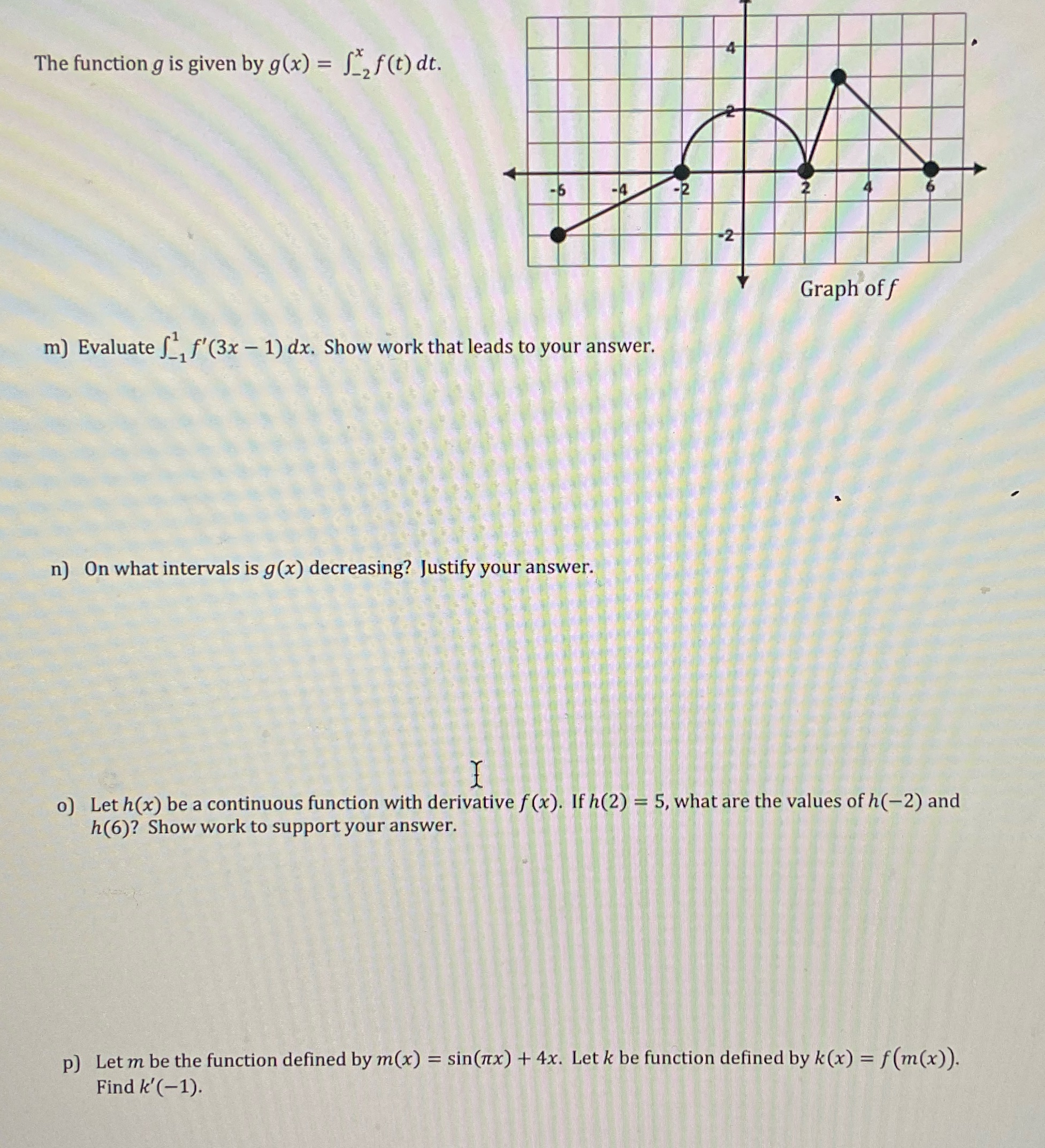 The function g is given by g(x) = f(t) dt. -6 -4