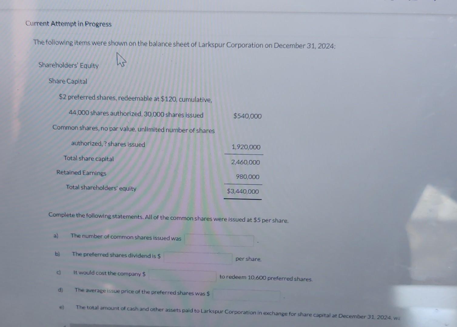 Current Attempt in Progress The following items were shown on the balance