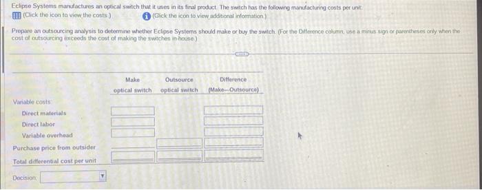 Eclipse Systems manufactures an optical switch that it uses in its final