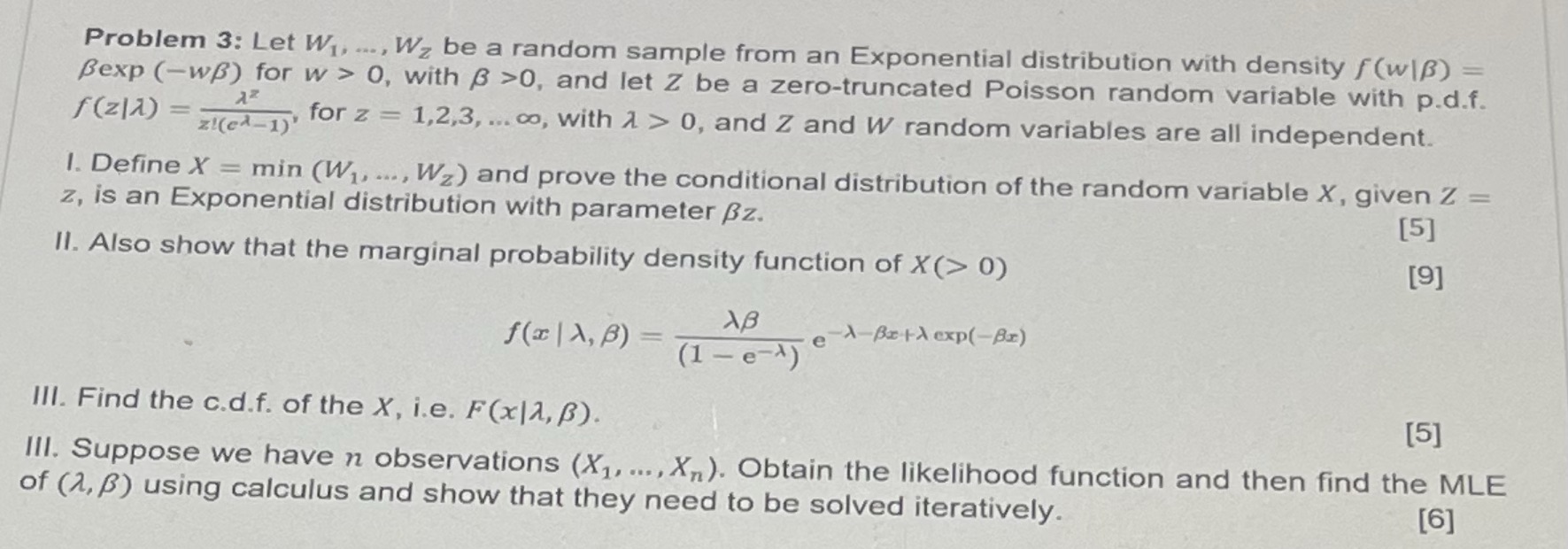 Problem 3: Let W,..., Wz be a random sample from an Exponential