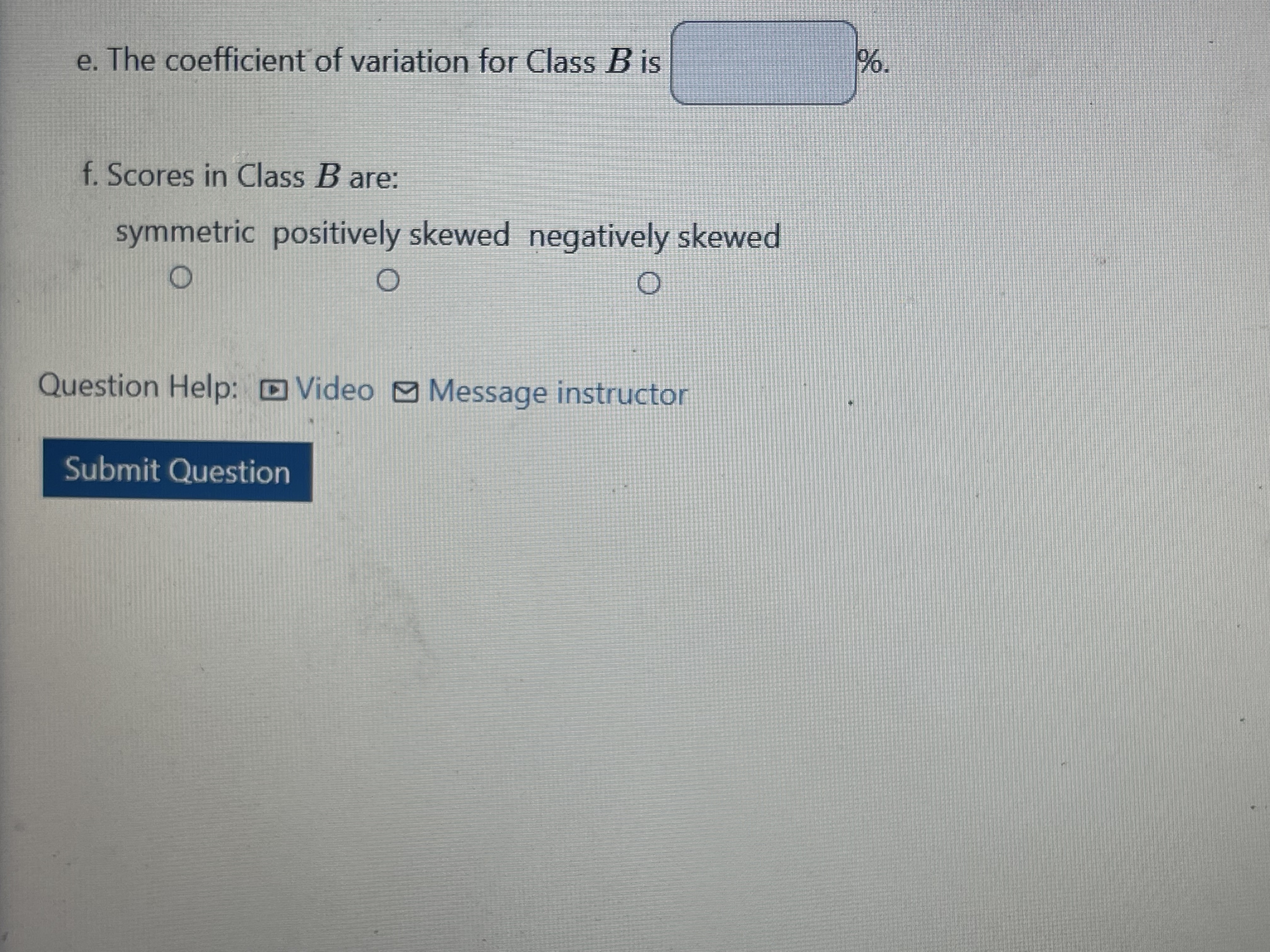 90th percentiles for students' grades in classes A and B. Mean SD