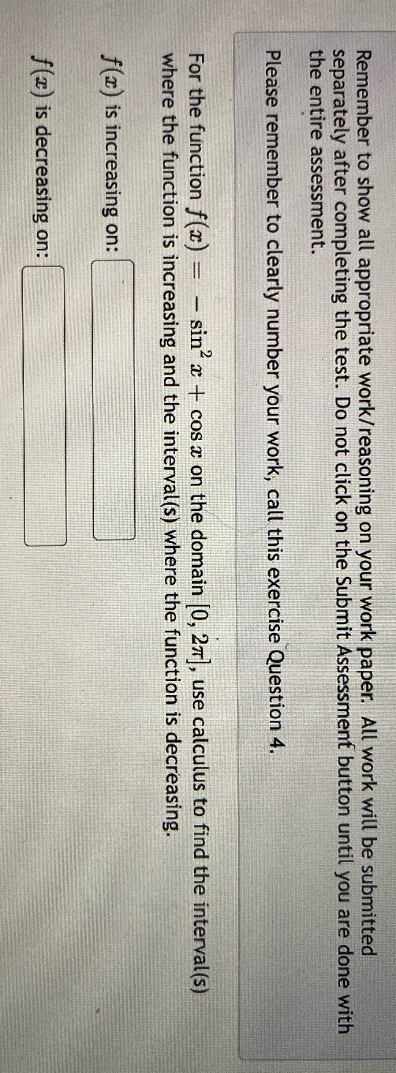 Remember to show all appropriate work/reasoning on your work paper. All work