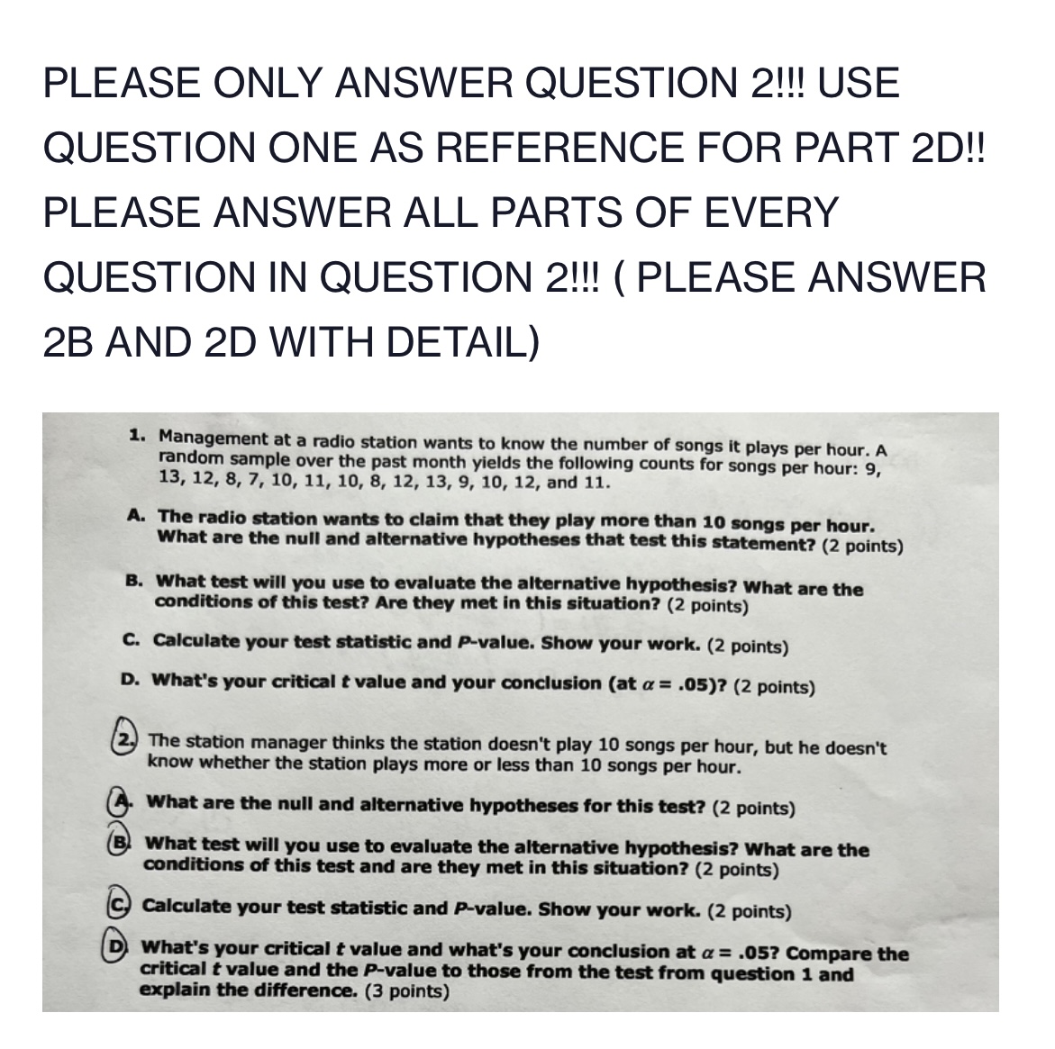 PLEASE ONLY ANSWER QUESTION 2!!! USE QUESTION ONE AS REFERENCE FOR PART